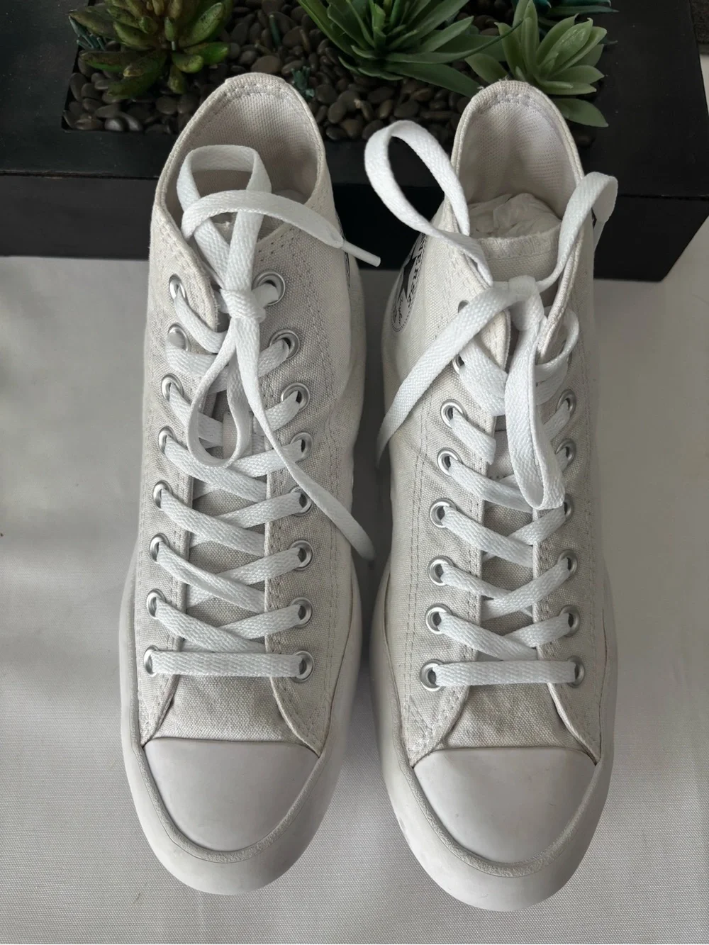 Converse White Canvas Platform Lug-Sole High Top Sneakers